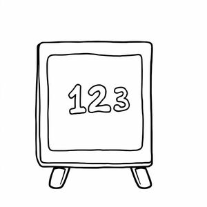 A clean chalkboard with “123” written in bold letters, cartoon rectangle shape, thick outlines