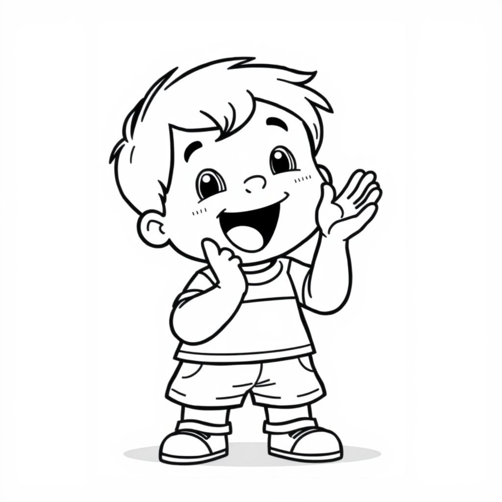 A kid clapping hands with excitement, cartoon style, centered, bold black outlines