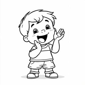 A kid clapping hands with excitement, cartoon style, centered, bold black outlines