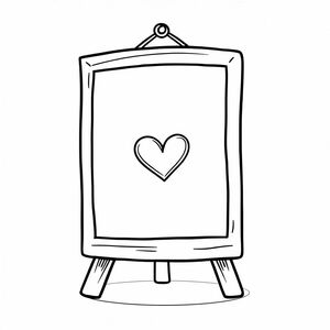 A chalkboard with a heart drawn on it, cartoon outline, simple rectangular board