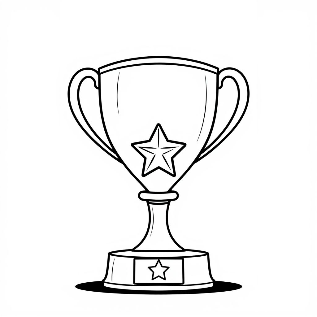 A school trophy with star symbol on it, simple cartoon design, no background