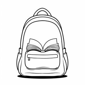 Một chiếc ba lô chỉ có một cuốn sách mở bên trong, kiểu hoạt hình mặt trước, đường viền đậm