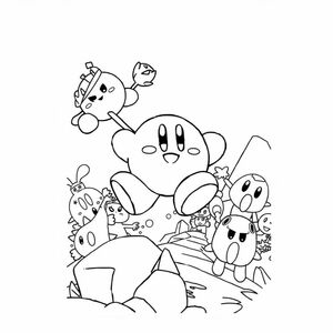 Kirby on an adventure with friends
