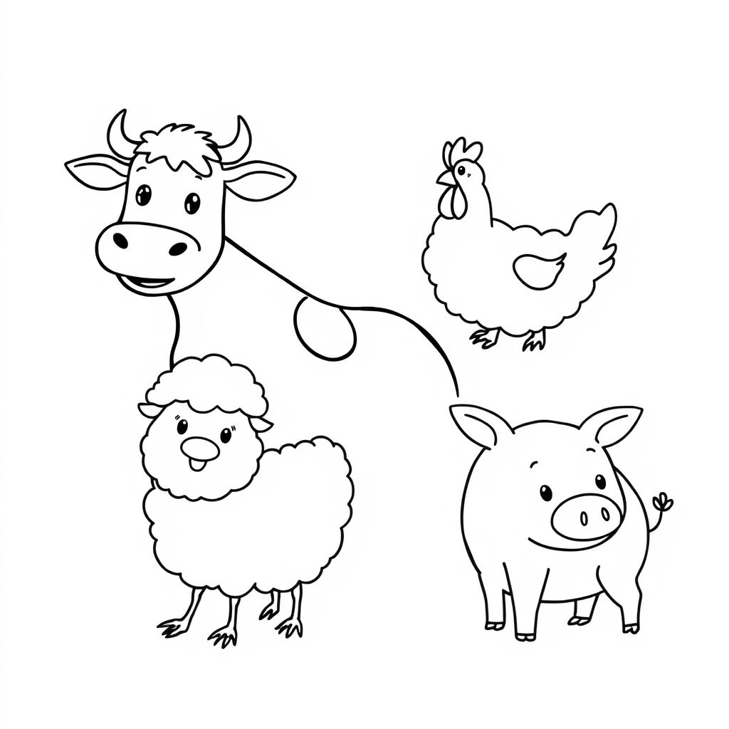 A coloring page about farm animals
