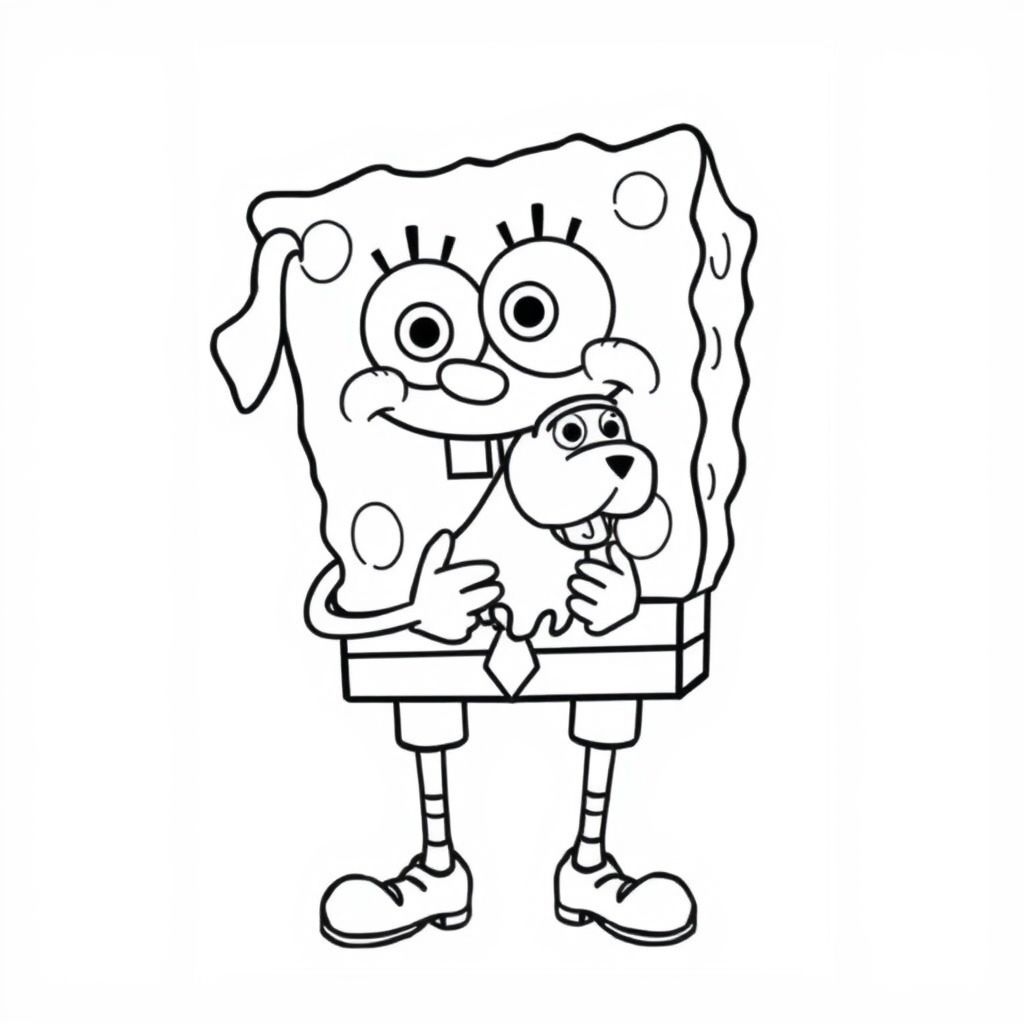 SpongeBob holding a dog