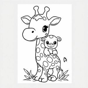 Cute giraffe carrying a puppy 