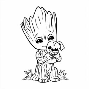 Cute groot holding a puppy dog