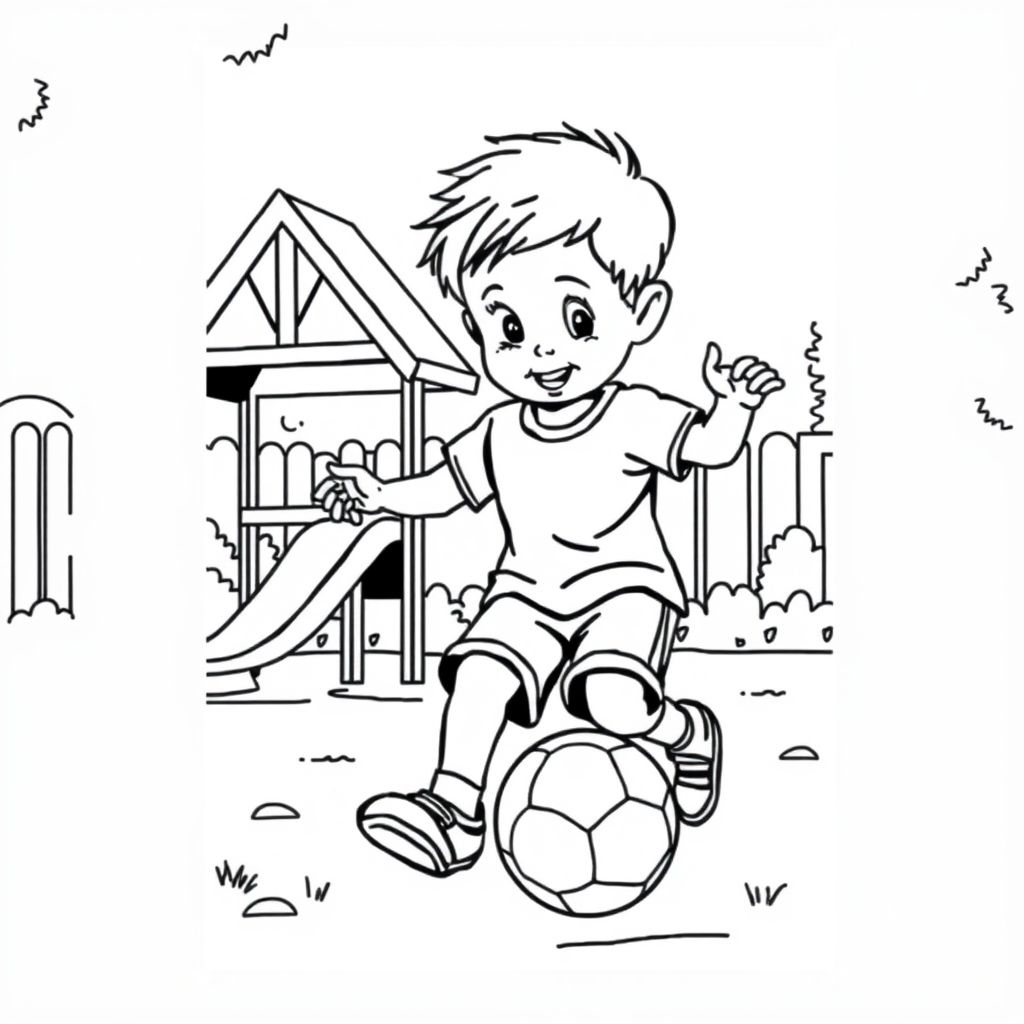 A boy playing with a ball at a playground