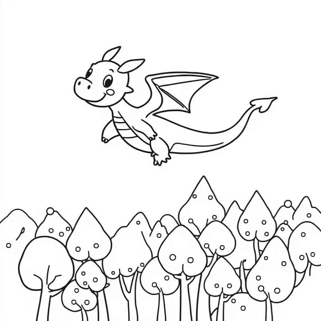 cute dragon flying in the sky over trees