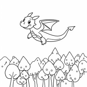 cute dragon flying in the sky over trees