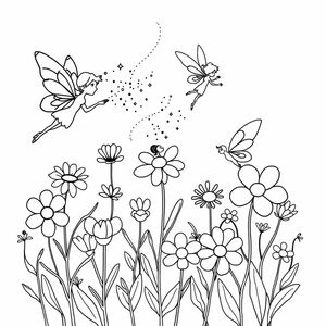 fairies putting pixie dust on flowers 