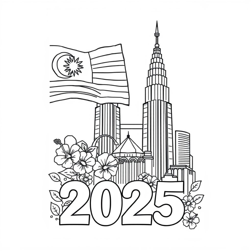 Tranh tô màu với chủ đề độc lập malaysia 2025. 
