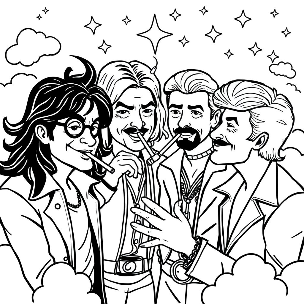 Ozzy Osbourne, Lemmy, Freddie Mercury và David Bowie, hút thuốc chung trên thiên đường