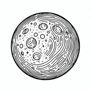 A black and white drawing of a planet