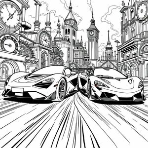 một cuộc đua ô tô rất thực tế của hoonipagasus với McLaren Sabre đua liền kề nhau từ một cuộc đua góc độc đáo ở Thành phố Đồng hồ (Steampunk Dimension) trên nền chi tiết