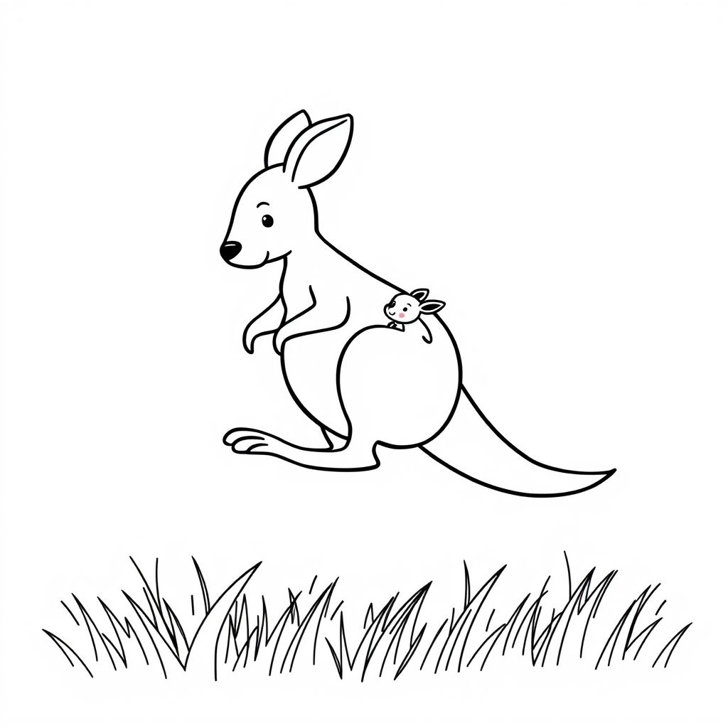 Kangaroo dễ thương với Kangaroo con nhảy trên cỏ
