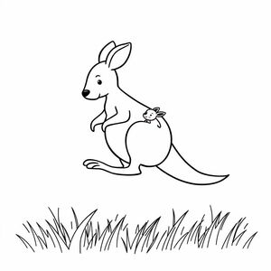 Kangaroo dễ thương với Kangaroo con nhảy trên cỏ
