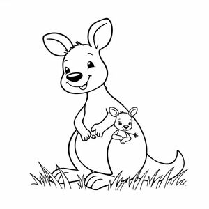 Kangaroo dễ thương với Kangarooo con đang ăn cỏ
