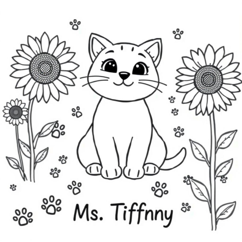 Mèo dễ thương với dấu chân và hoa hướng dương
"Cô Tiffany "