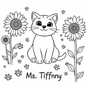 Mèo dễ thương với dấu chân và hoa hướng dương
"Cô Tiffany "
