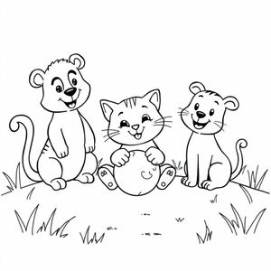mặt đất đẹp bao quanh tự nhiên Phim hoạt hình Một hoạt hình bạn mèo vui nhộn chơi với một quả bóng đường nét đậm đơn giản, không bóng râm, đen trắng tương phản cao