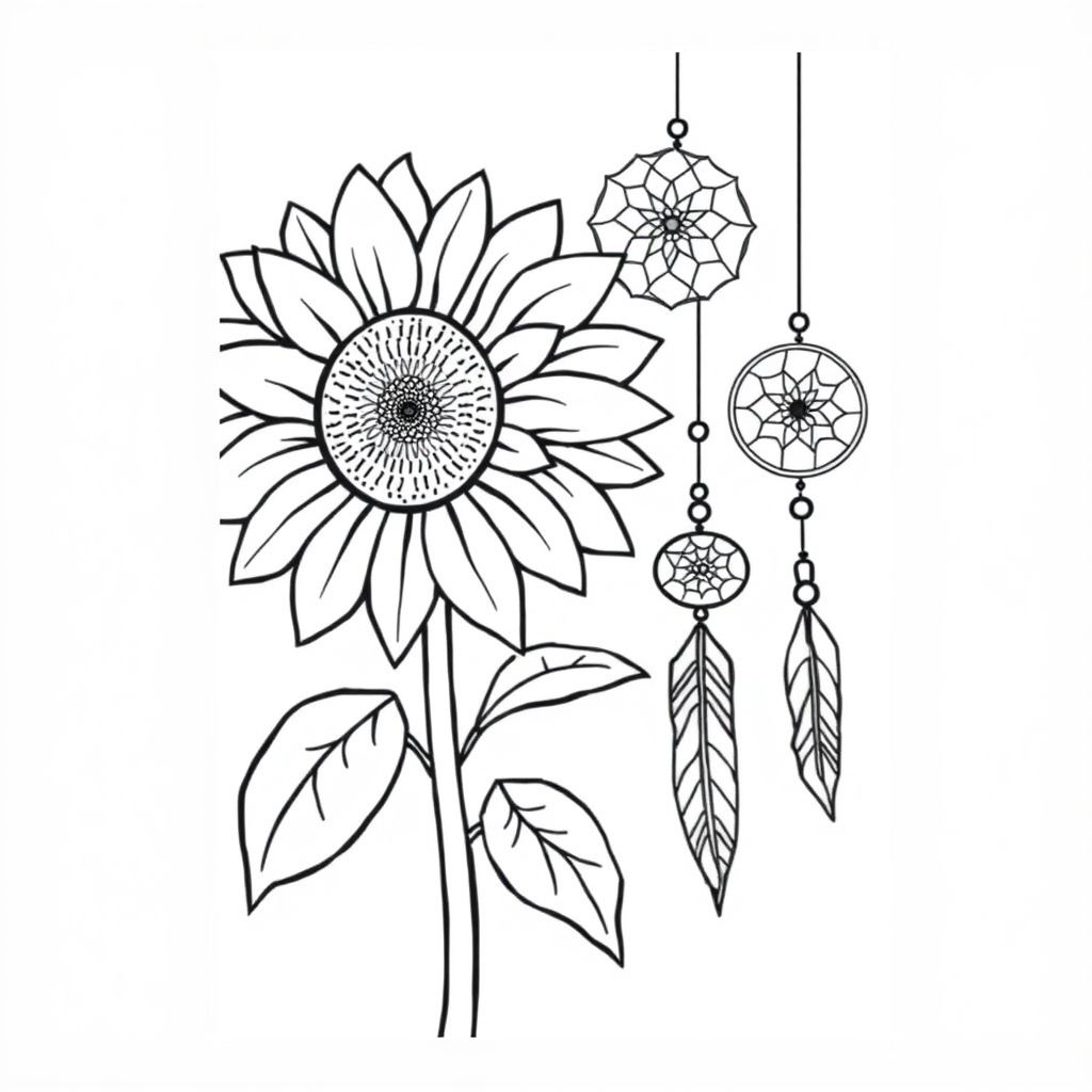 hoa hướng dương với dreamcatchers