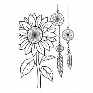 hoa hướng dương với dreamcatchers