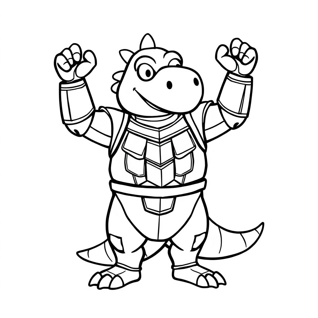 Vẽ Mighty the Armadillo trong một tư thế mạnh mẽ, anh hùng. Sử dụng các đường viền rõ ràng, đậm với các chi tiết đơn giản để giữ cho nó thân thiện với trẻ em.

