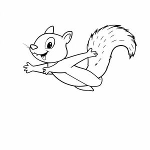 Tạo một nghệ thuật đường nét vui tươi của Ray the Flying Squirrel đang lướt với đuôi dang rộng. Sử dụng các đường nét dày và nền tối thiểu.


