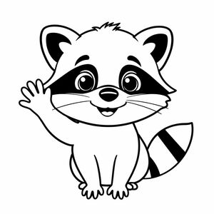 Tạo một đường nét dễ thương của Marine the Raccoon mỉm cười và vẫy tay, với những đường viền rõ ràng táo bạo.

