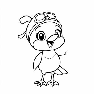 Vẽ Wave the Swallow với mũ đội đầu đặc trưng của cô ấy, trong một tư thế vui tươi. Sử dụng các đường in đậm đơn giản để dễ tô màu.

