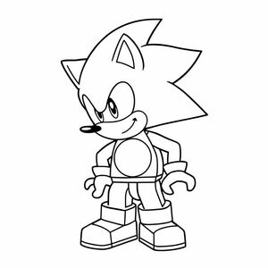 Tạo một nghệ thuật đường nét đen trắng rõ ràng của Lego Sonic, với các hình dạng hình học rõ ràng và đường viền đậm.

