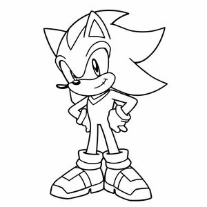 Vẽ Shadow the Hedgehog với những sọc đỏ đặc trưng và tư thế tự tin. Sử dụng các đường nét rõ ràng, đậm với các chi tiết bên trong tối thiểu. Giữ nền đơn giản hoặc tối giản