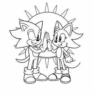 "Sonic và Tails chia sẻ một cú đập tay thân thiện trước mặt trời chói chang",