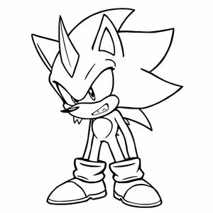 Create an intense line art of Dark Sonic showing sharp quills and a fierce expression. Use bold outlines but keep sections distinct and simple for coloring.

