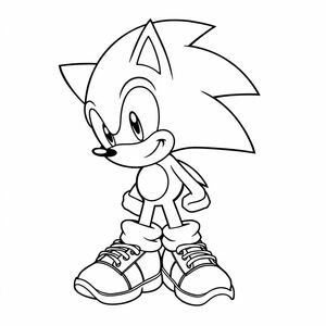 Vẽ một nghệ thuật đường nét hiện đại của Sonic từ bộ phim Sonic 2, ghi lại đôi giày chi tiết và đôi mắt biểu cảm của anh ấy. Sử dụng các đường nét rõ ràng, đậm với các yếu tố nền đơn giản.

