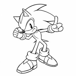 Vẽ Sonic Prime trong tư thế hành động, sử dụng các đường nét sắc nét, tương lai. Giữ cho đường viền đậm và rõ ràng với các chi tiết nền tối thiểu.

