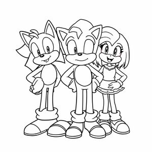 Tạo một nghệ thuật nhóm của Sonic với những người bạn của anh ấy như Tails, Knuckles và Amy, đứng cùng nhau mỉm cười. Sử dụng đường viền đậm và phân tách rõ ràng giữa các ký tự.

