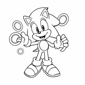 Tạo hình ảnh nghệ thuật đường nét rõ ràng về âm thanh chơi với nhẫn. Sonic nên có tư thế vui vẻ với những đường viền đậm. Nhẫn nên là những vòng tròn đơn giản với khoảng trống giữa để dễ dàng tô màu. nền tối thiểu.
