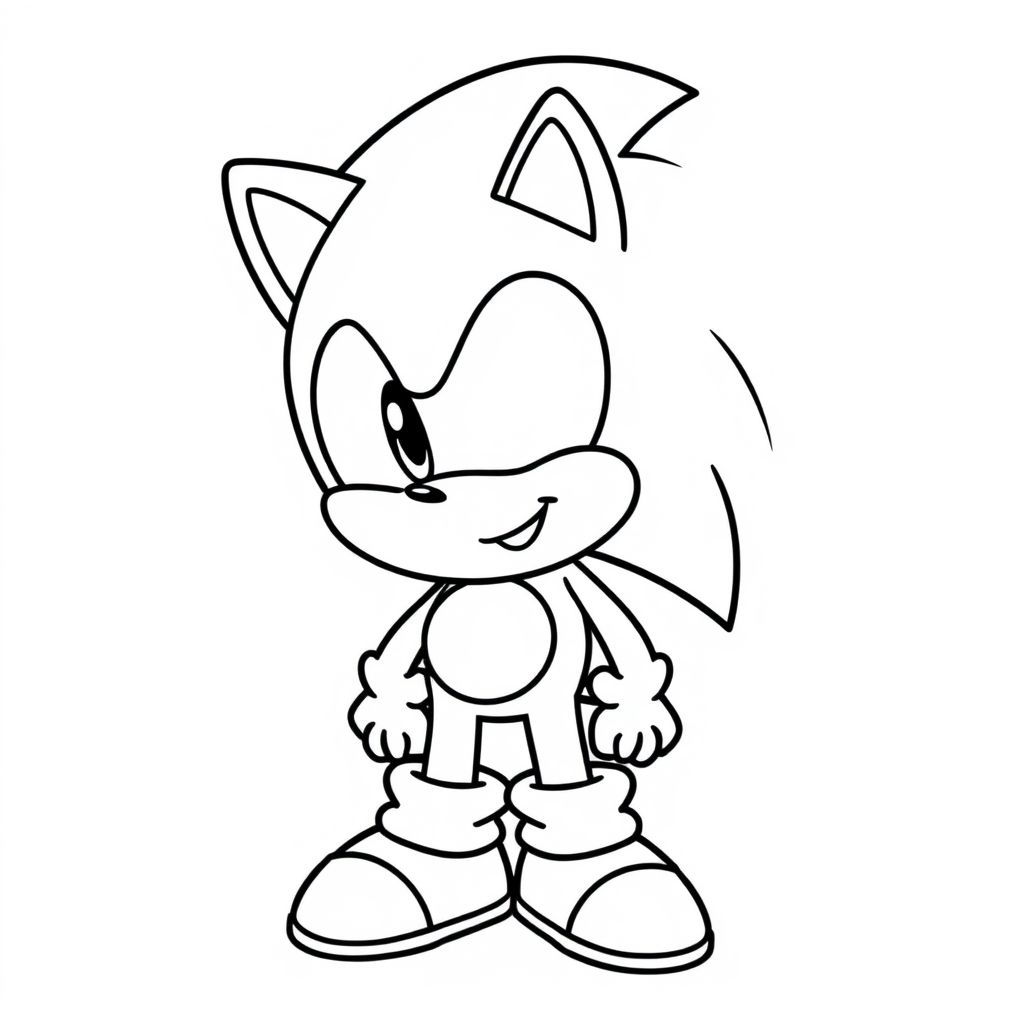 Tạo ra một nghệ thuật đường nét đáng yêu, đơn giản của Sonic theo phong cách chibi dễ thương với đôi mắt to và nụ cười vui tươi. Giữ các hình dạng tròn và đường viền đậm.

