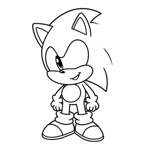Tạo ra một nghệ thuật đường nét đáng yêu, đơn giản của Sonic theo phong cách chibi dễ thương với đôi mắt to và nụ cười vui tươi. Giữ các hình dạng tròn và đường viền đậm.

