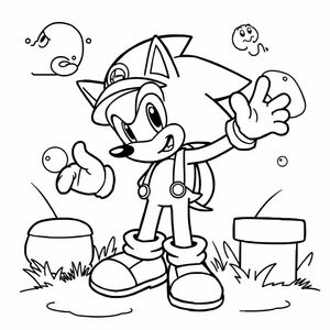 Tạo một nghệ thuật đường chéo vui nhộn của Sonic khám phá vũ trụ Mario, với các yếu tố đơn giản như nấm hoặc khối xung quanh anh ta. Giữ cho các đường viền đậm và dễ tô màu.

