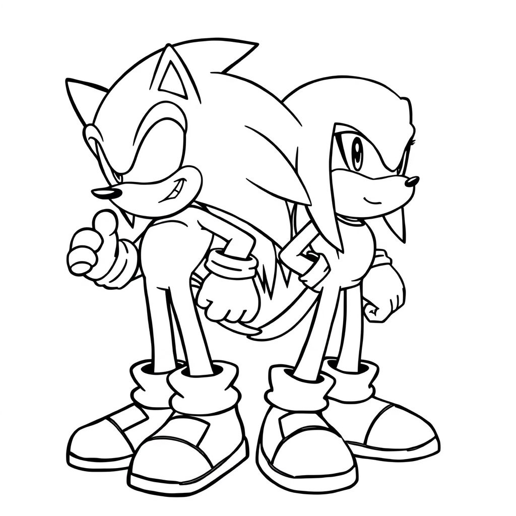 Tạo ra một nghệ thuật đường nét năng động của Sonic và Knuckles cạnh nhau, thể hiện cá tính riêng biệt của họ với những đường viền táo bạo.

