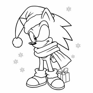 Tạo một nghệ thuật đường nét lễ hội của Sonic đội mũ ông già Noel hoặc khăn quàng cổ, với các đồ trang trí ngày lễ như bông tuyết hoặc quà tặng được phác thảo nhẹ.