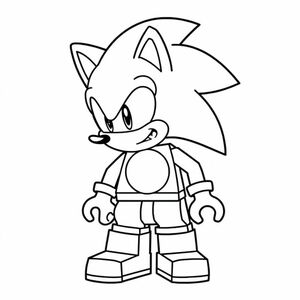 Tạo một nghệ thuật đường nét hình khối đơn giản của Lego Sonic, với các hình dạng hình học rõ ràng và đường viền đậm.

