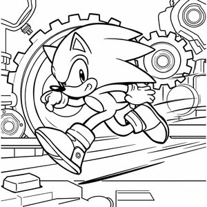Cho thấy Sonic chạy nước rút nhanh với các đường chuyển động, trong môi trường theo chủ đề cơ học. Bao gồm các yếu tố nền đơn giản như bánh răng hoặc nền tảng với các phần rõ ràng