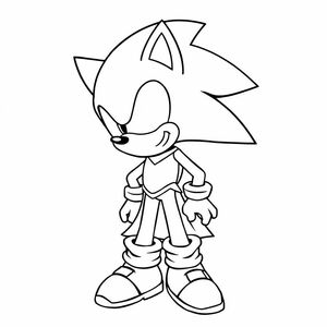 "Create a line art drawing of sonic in a metal dress from sonic cartoon. The image should be black and white with no color, allowing children to color it in. The character should be drawn with bold, clear outlines and minimal shading. The design should be simple and easy to color, with distinct features such as [specific traits, e.g., large ears, a cape, a hat, or a wand]. The background should be basic, such as a plain sky or simple objects, so the focus remains on the character."

