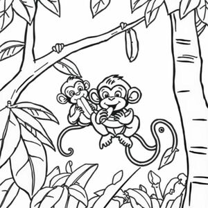 cute monkeys  eating bananas in a tree