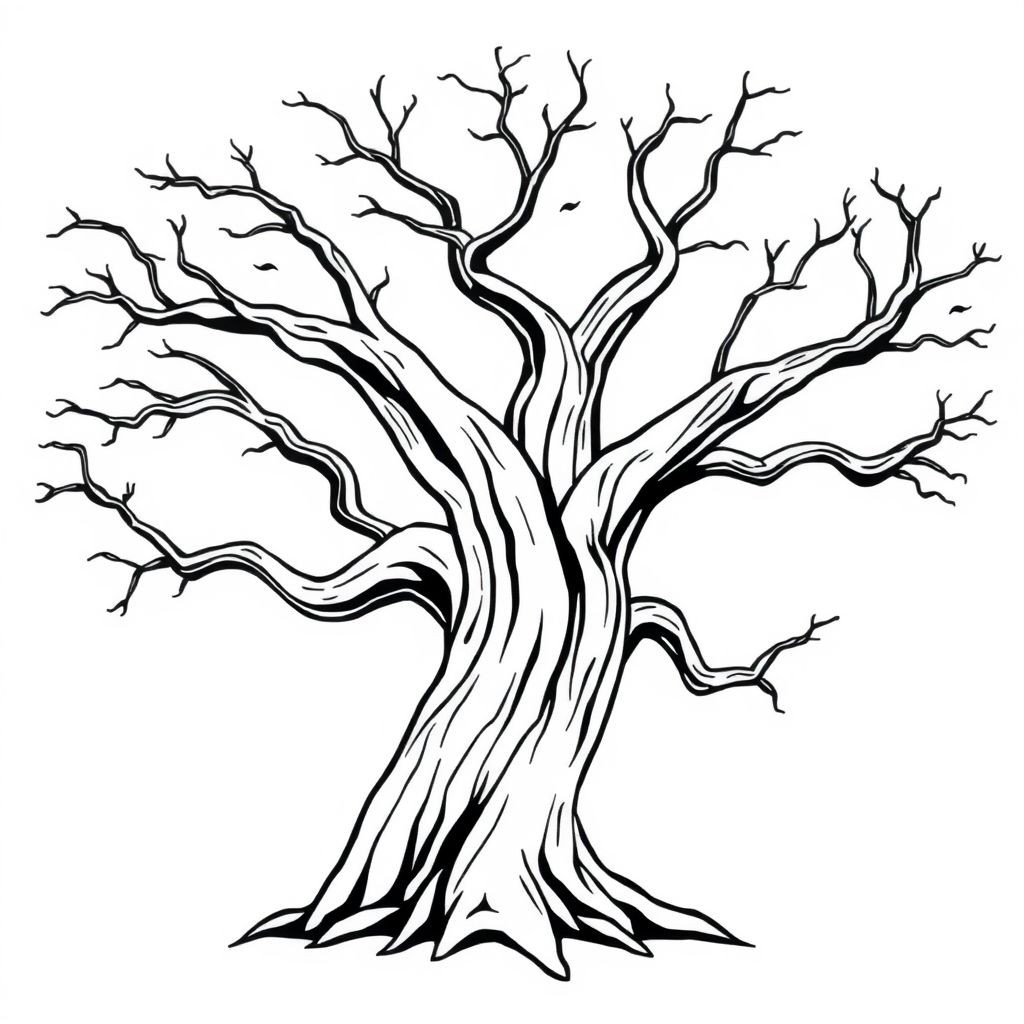 The trunk and branches of a tree in detailed style 
