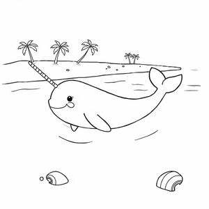 cute narwhal swimming near the beac